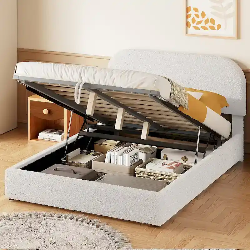 Teddy Fleece Full Size Upholstered Platform Bed with Hydraulic Storage System
