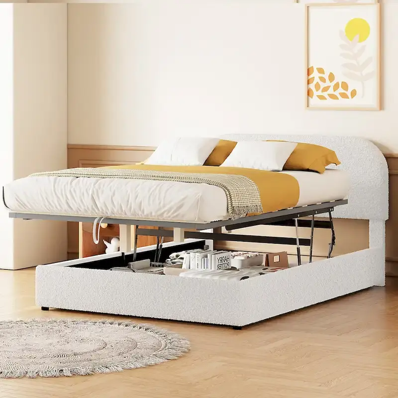 Teddy Fleece Full Size Upholstered Platform Bed with Hydraulic Storage System