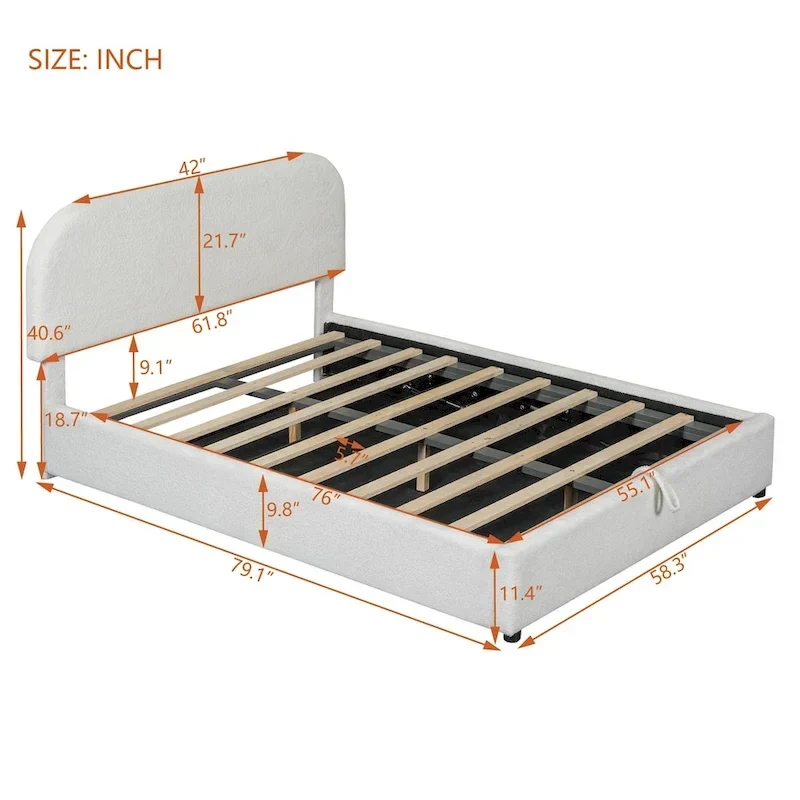 Teddy Fleece Full Size Upholstered Platform Bed with Hydraulic Storage System