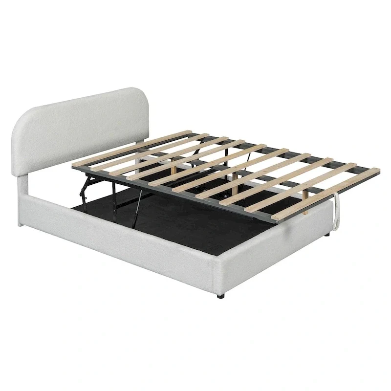 Teddy Fleece Full Size Upholstered Platform Bed with Hydraulic Storage System