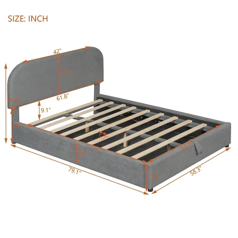 Teddy Fleece Full Size Upholstered Platform Bed with Hydraulic Storage System