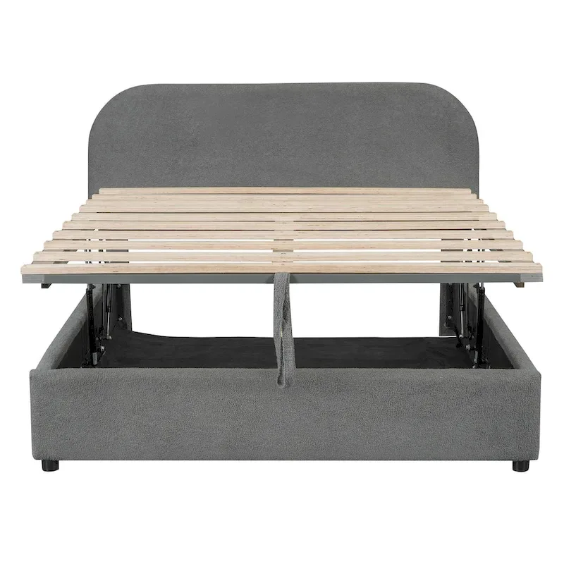 Teddy Fleece Full Size Upholstered Platform Bed with Hydraulic Storage System