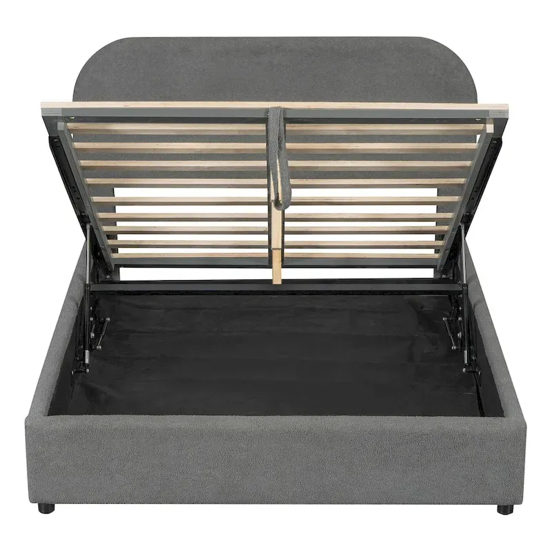 Teddy Fleece Full Size Upholstered Platform Bed with Hydraulic Storage System