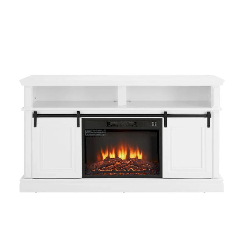 Media Console Table with Storage Cabinet, Mid Century Modern TV Console with 23 Fireplace Insert, Multipurpose Sliding Door TV