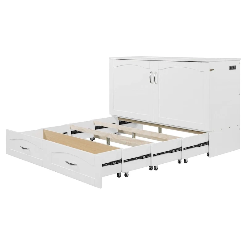 Queen/Full Size Murphy Bed with drawer and a set of Sockets & USB Ports