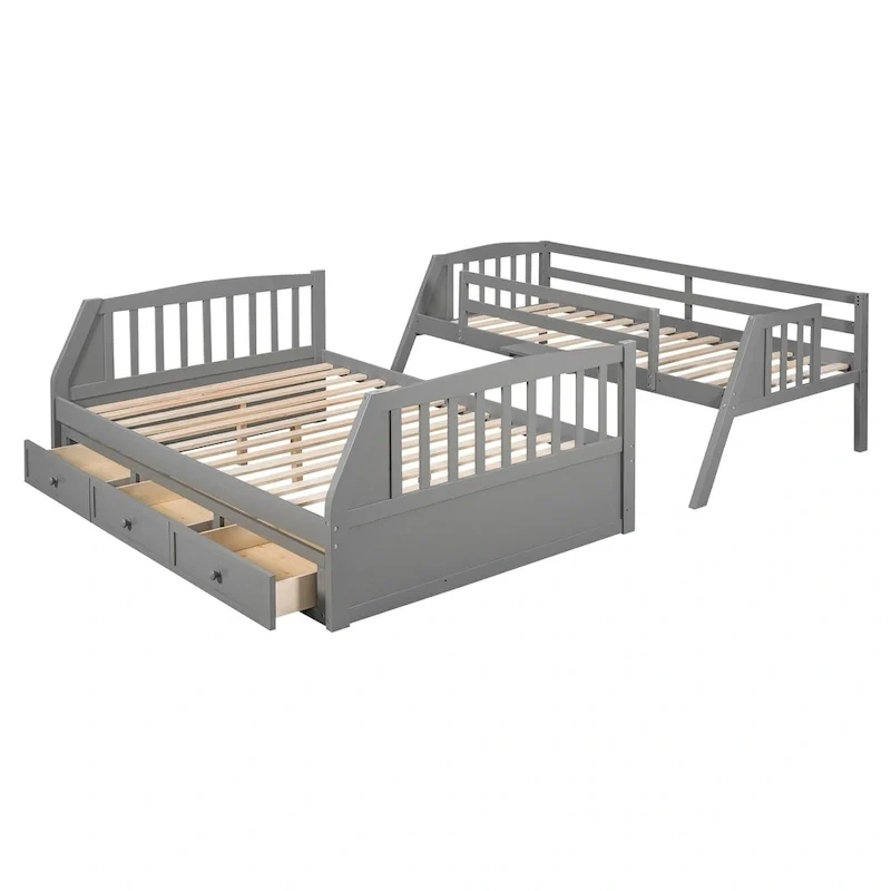 Twin-Over-Full Bunk Bed with Drawers_Ladder and Storage Staircase, Espresso
