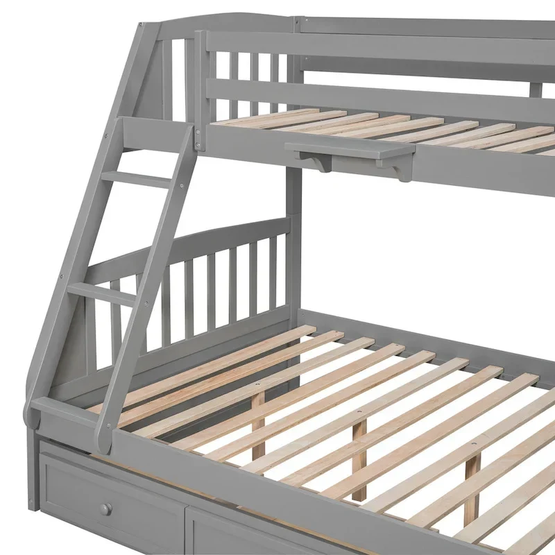 Twin-Over-Full Bunk Bed with Drawers_Ladder and Storage Staircase, Espresso