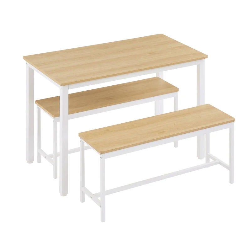 Industrial Rectangle Dining Table Set with 2 Benches Breakfast Nook Dining Table Set Kitchen Dining Table Set Metal Legs