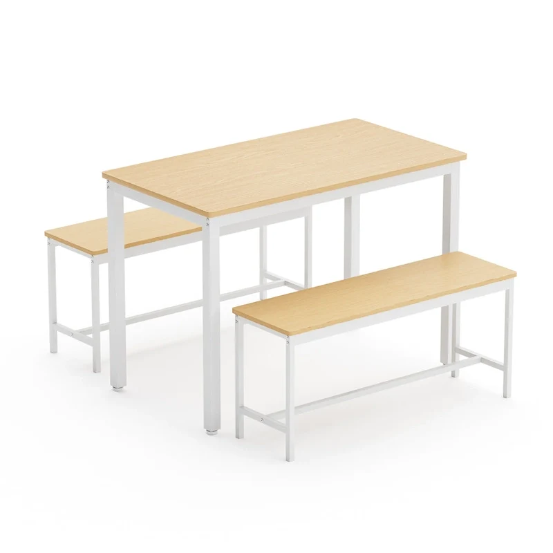 Industrial Rectangle Dining Table Set with 2 Benches Breakfast Nook Dining Table Set Kitchen Dining Table Set Metal Legs