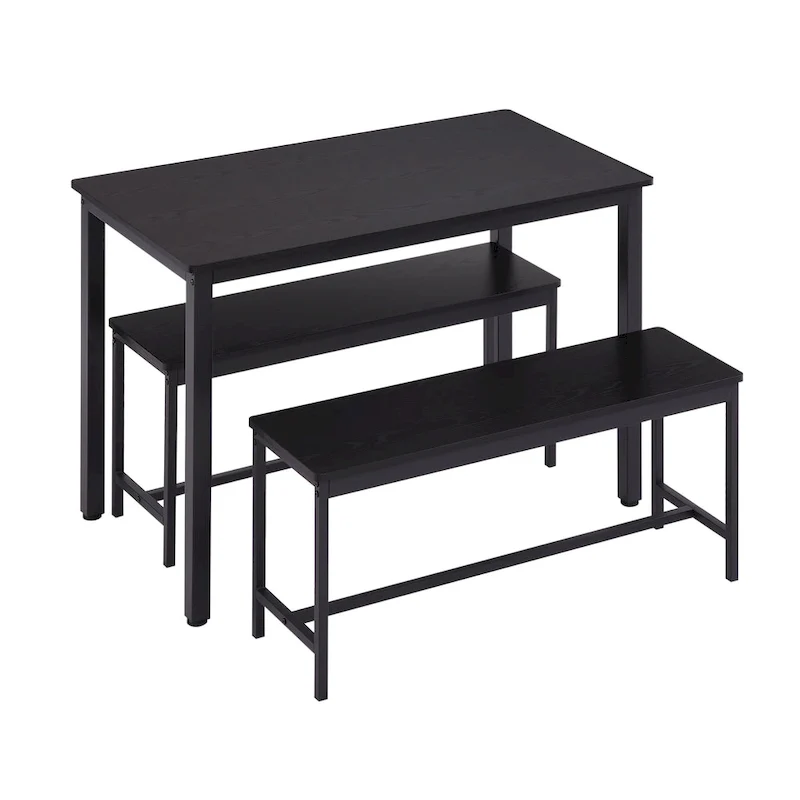 Industrial Rectangle Dining Table Set with 2 Benches Breakfast Nook Dining Table Set Kitchen Dining Table Set Metal Legs