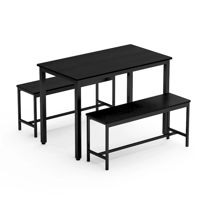 Industrial Rectangle Dining Table Set with 2 Benches Breakfast Nook Dining Table Set Kitchen Dining Table Set Metal Legs