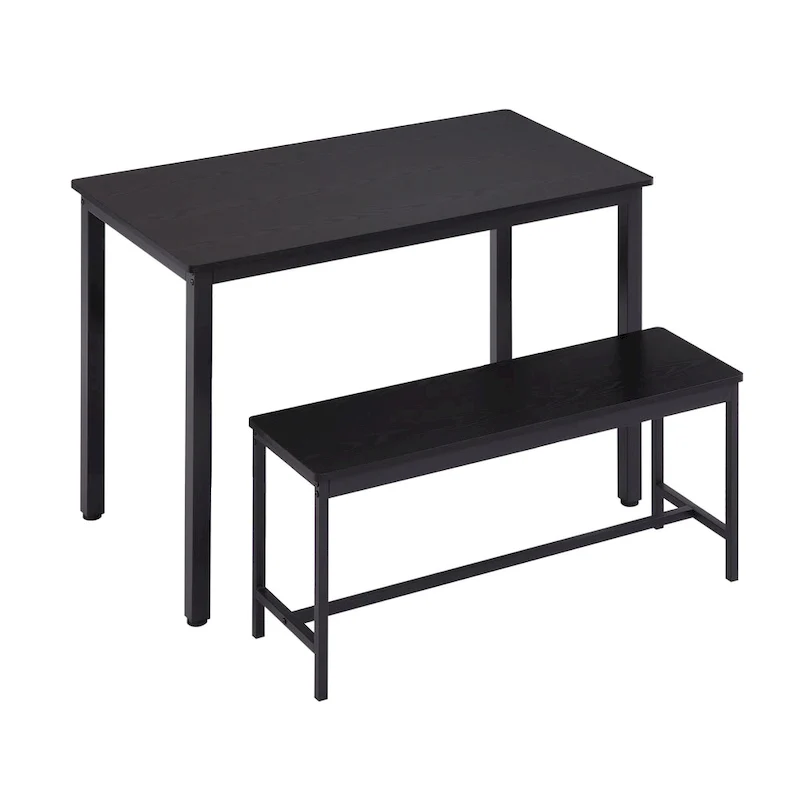 Industrial Rectangle Dining Table Set with 2 Benches Breakfast Nook Dining Table Set Kitchen Dining Table Set Metal Legs