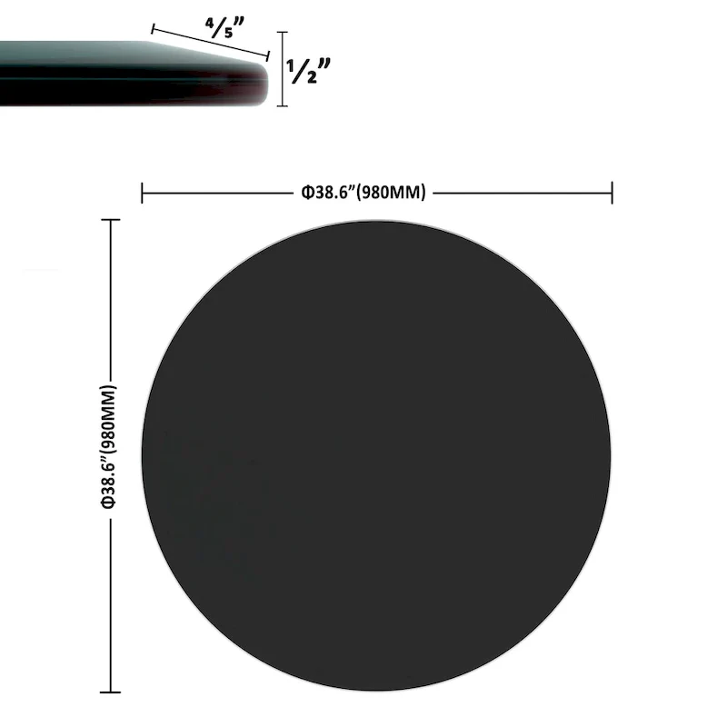 Round Tempered Glass Table Top black Glass Thick Beveled Polished Edge
