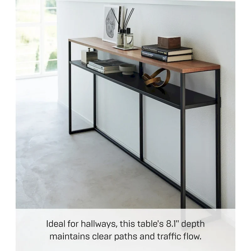 Yamazaki Home Long Console Table - Two Styles, Steel, Shelf, Holds 11 lbs - L 8.07 x W 49.61 x H 25.59 inches