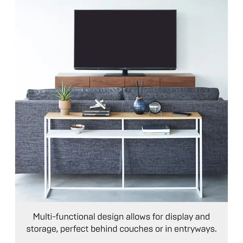 Yamazaki Home Long Console Table - Two Styles, Steel, Shelf, Holds 11 lbs - L 8.07 x W 49.61 x H 25.59 inches