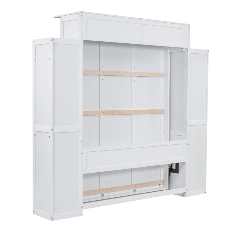 Merax Queen Size Murphy Bed Wall Bed with Shelves and LED Lights