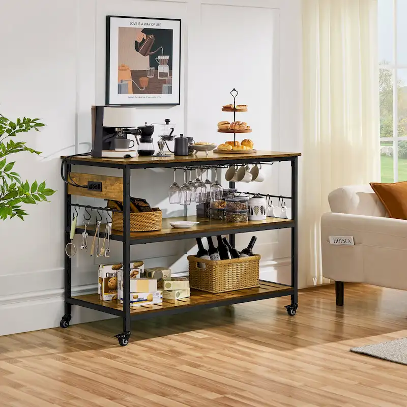 Yaheetech Kitchen Microwave Oven Stand with 3 Shelves and Worktop
