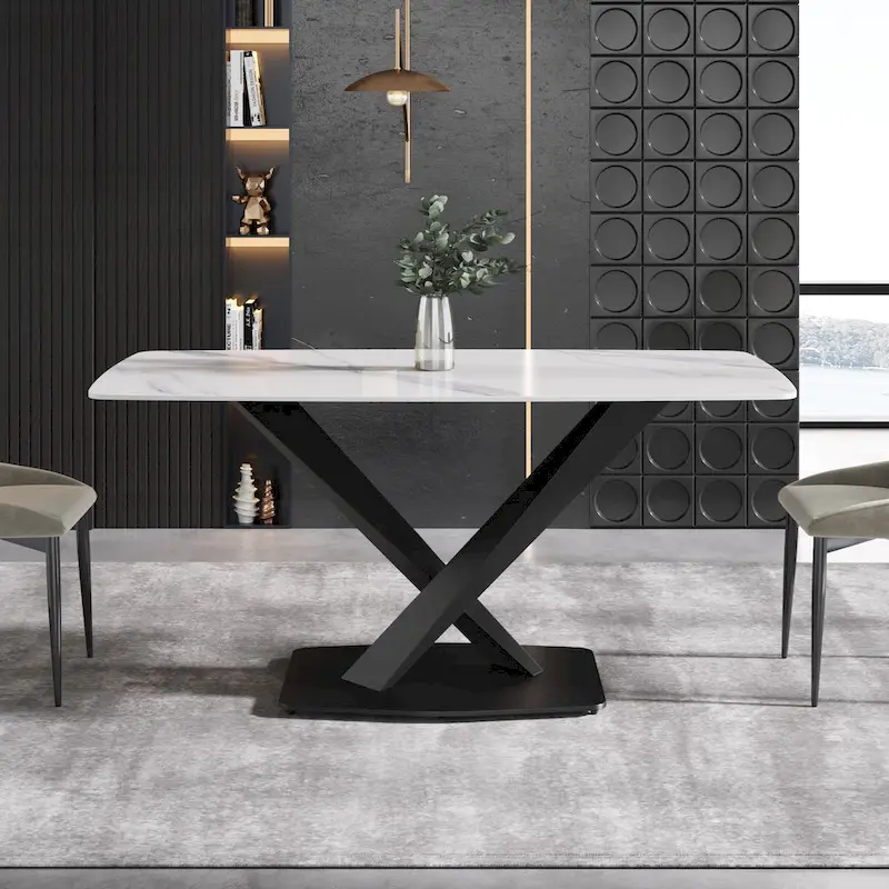 63 inch Modern White Rectangular Dining Table