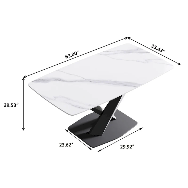 63 inch Modern White Rectangular Dining Table