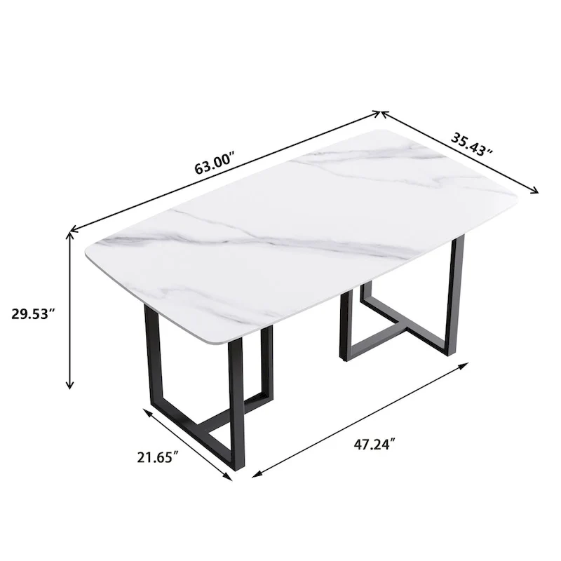63 inch Modern White Rectangular Dining Table