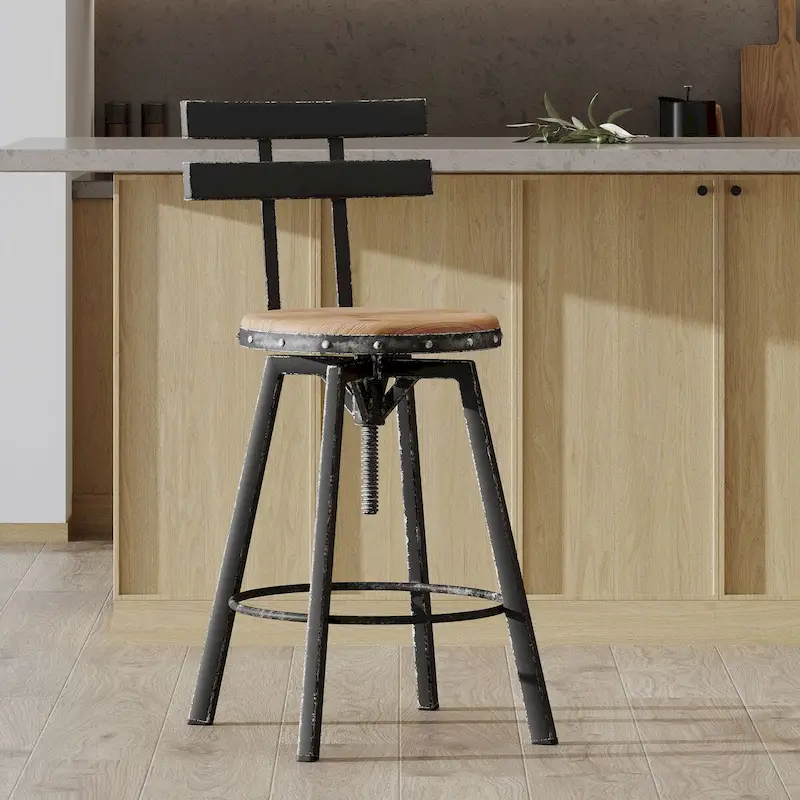Metal barstool with wooden seat