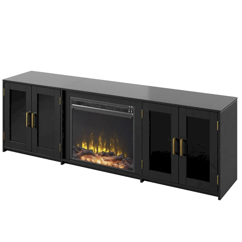 TV Stand for TVs up to 80 with Electric Fireplace and Glass Cabinet Doors