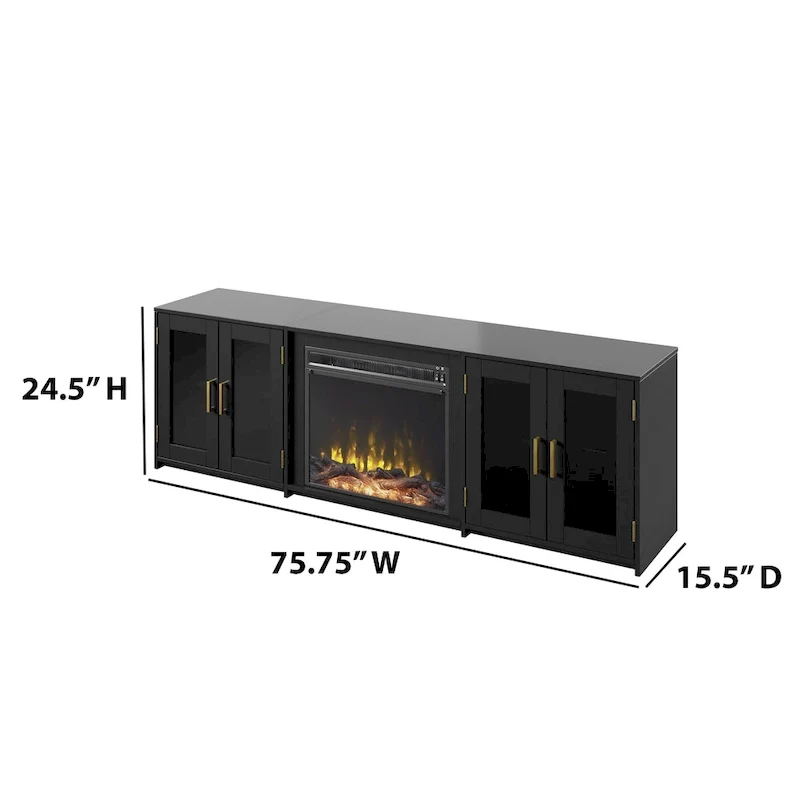 TV Stand for TVs up to 80 with Electric Fireplace and Glass Cabinet Doors