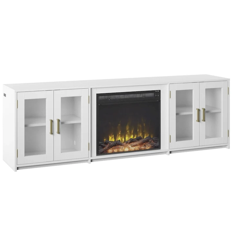 TV Stand for TVs up to 80 with Electric Fireplace and Glass Cabinet Doors