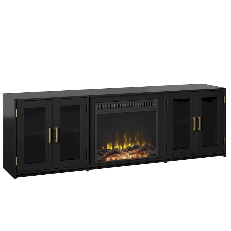 TV Stand for TVs up to 80 with Electric Fireplace and Glass Cabinet Doors