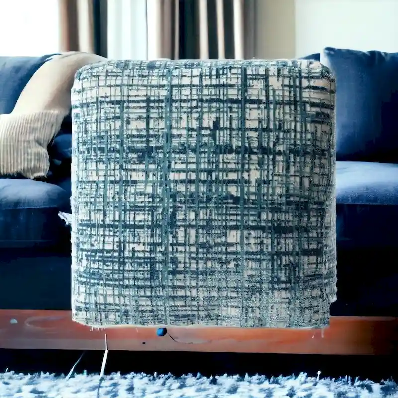 HomeRoots 18 Blue Polyester Blend Ottoman