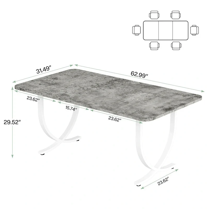 Rectangular Dining Table for 4 to 6, 63 Inch Kitchen Table with Faux Marble Finish