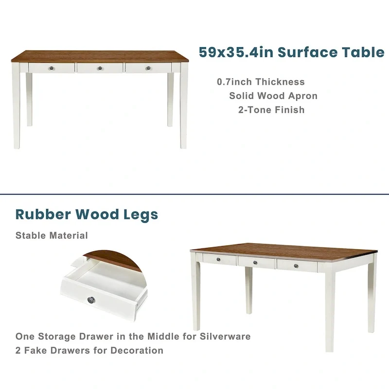 6-Piece Wood Dining Table Set with 4 Chairs and Bench