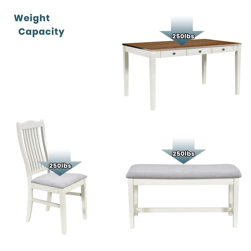 6-Piece Wood Dining Table Set with 4 Chairs and Bench