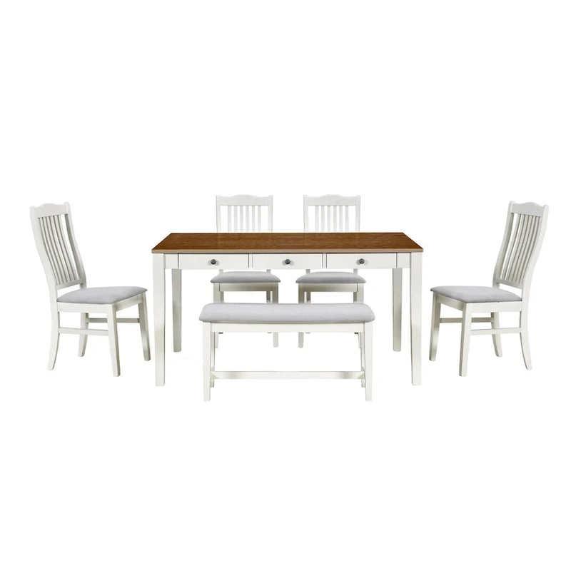 6-Piece Wood Dining Table Set with 4 Chairs and Bench