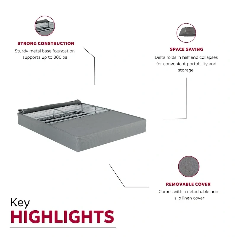 InstaBox No Assembly 9 in. Metal Boxspring Folding Mattress Foundation