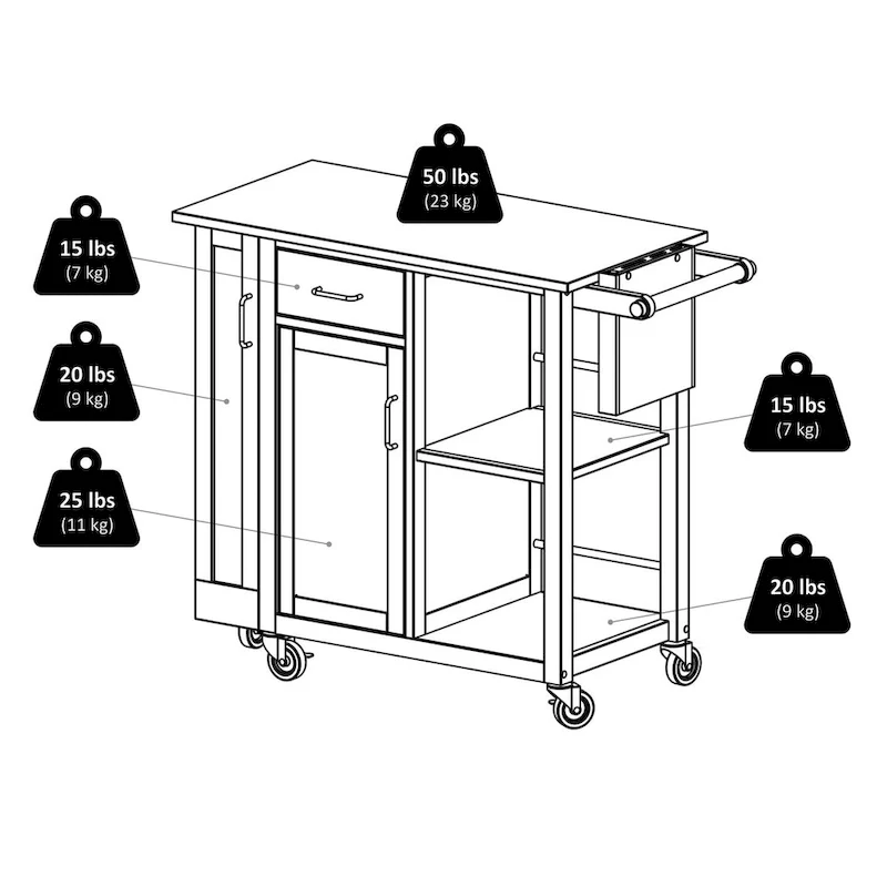 Douglas Utility Kitchen Cart, Natural - 42.52 x 18.98 x 35.63 inches