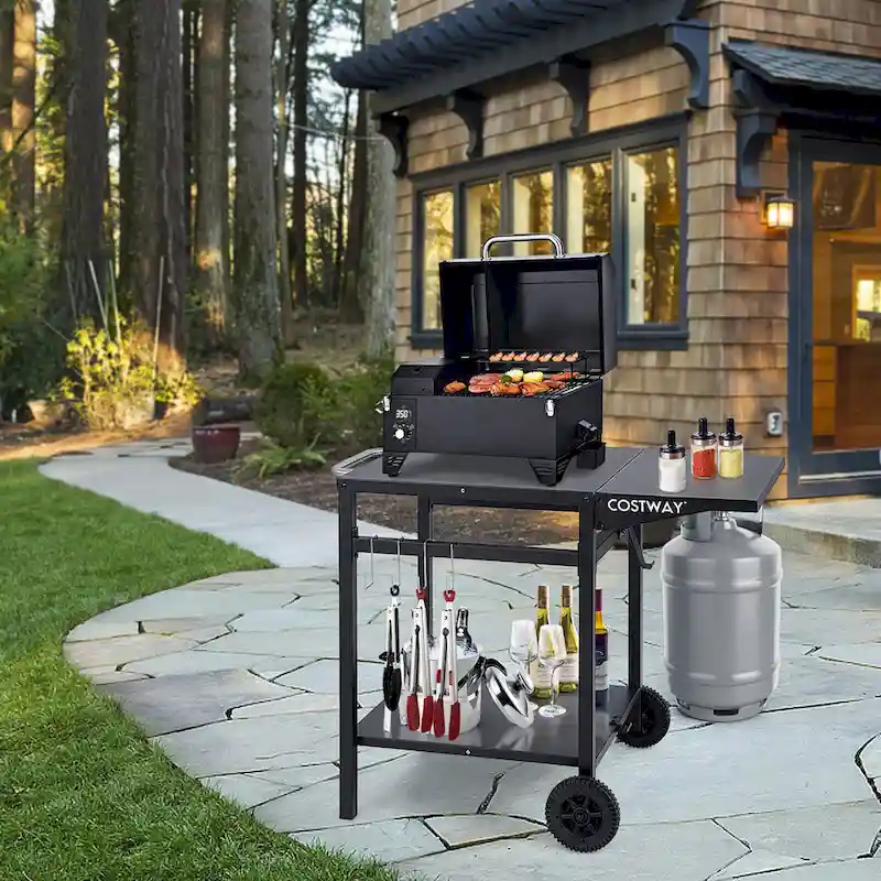 Costway Double-Shelf Movable Dining Cart Table Multifunctional Kitchen - See Details