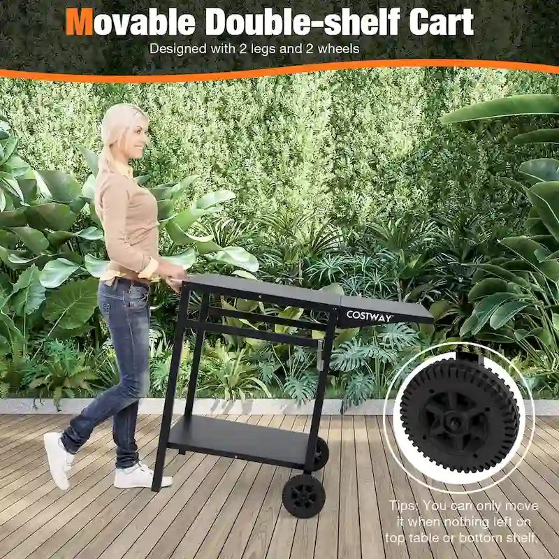 Costway Double-Shelf Movable Dining Cart Table Multifunctional Kitchen - See Details