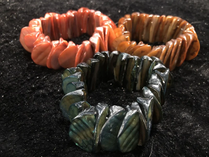 Set of Three Wide Stretch Shell Bracelets