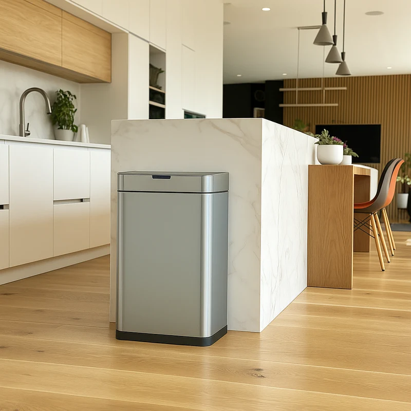 Poubelle de cuisine automatique design 90L DAYTONA en acier INOX avec cerclage