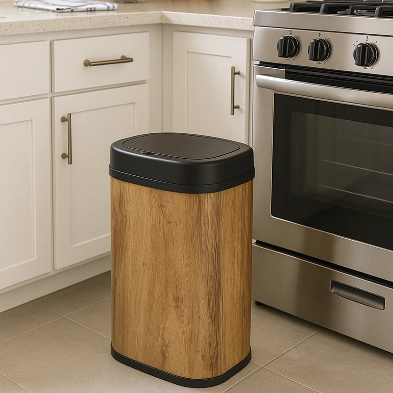 Poubelle de cuisine automatique 58L MAJESTIC WOOD design BOIS grande capacité en INOX avec cerclage