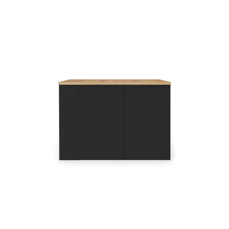 Ilot central de cuisine Dario L120cm bois et noir avec rangements