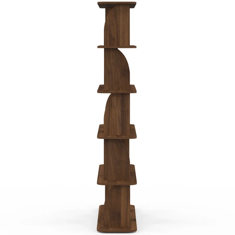 Etagère Japandi asymétrique 5 niveaux effet noyer