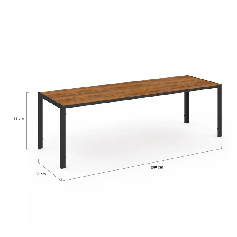 Ensemble repas Timbia 10 places noir et verre trempé effet bois