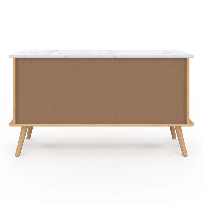 Buffet Marceau 3 portes effet lattes et dessus marbre L110cm