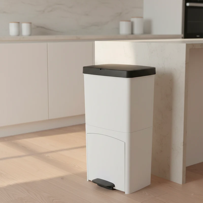 Poubelle de cuisine tri sélectif verticale 70 litres PICEA Blanc double compartiment