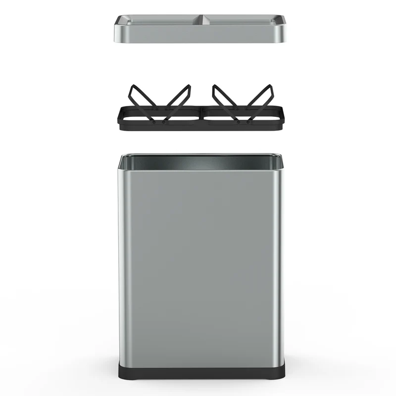Poubelle de tri 2 x 30L en acier inoxydable TALLIN Open Top sans couvercle, design moderne pour bureau, cuisine, hôtel ou restaurant
