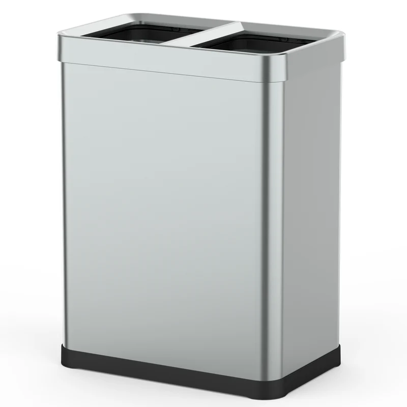 Poubelle de tri 2 x 30L en acier inoxydable TALLIN Open Top sans couvercle, design moderne pour bureau, cuisine, hôtel ou restaurant