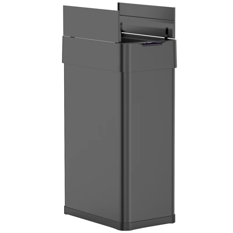 Poubelle de cuisine automatique 70L SILVERLAKE BLACK en acier Inox avec cerclage Ouverture papillon grande capacité