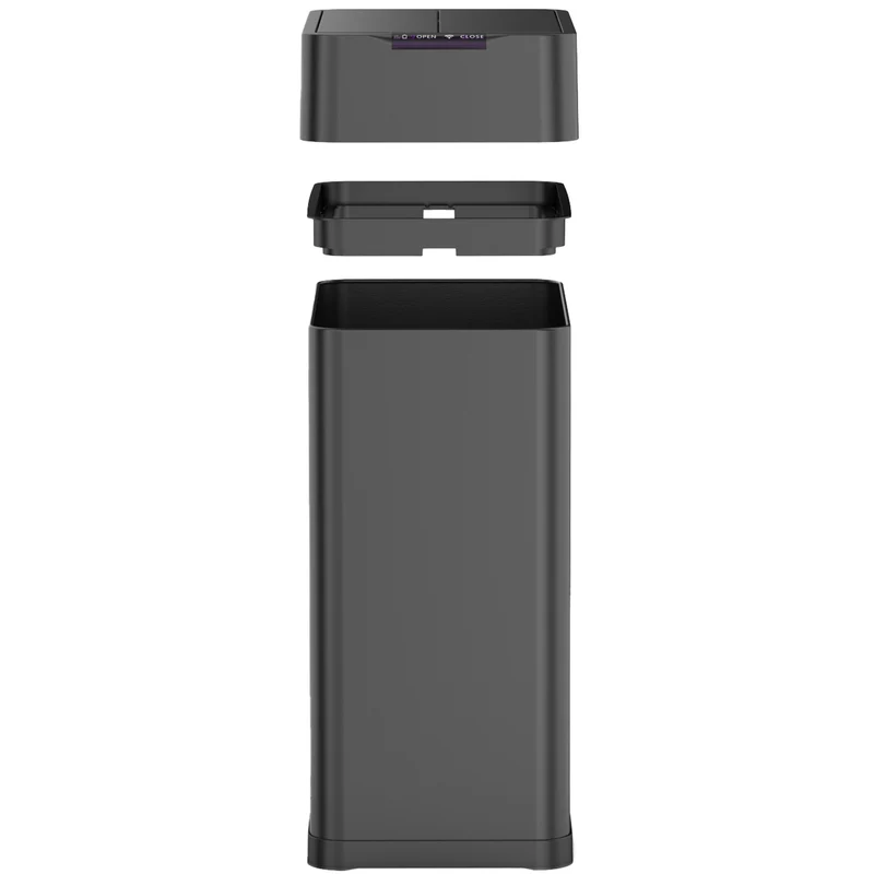 Poubelle de cuisine automatique 70L SILVERLAKE BLACK en acier Inox avec cerclage Ouverture papillon grande capacité